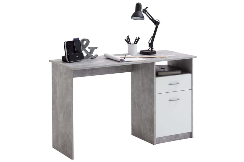 FMD skrivebord med 1 skuffe 123x50x76,5 cm betongrå og hvid - Grå - Skrivebord