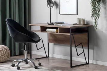 Forresa Skrivebord 120 cm med Opbevaring Hylde - Mørkebrun/Sort - Møbler - Borde - Kontorbord - Skrivebord