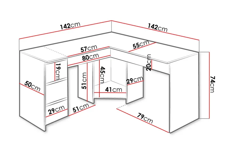 Fotyn Skrivebord 142 cm - Hvid - Møbler - Borde - Kontorbord - Skrivebord - hjørneskrivebord