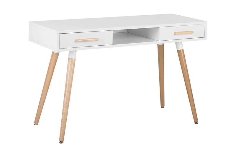 Frisange Skrivebord 120 cm med Opbevaring 2 Skuffer + Hylde - Hvid/Lysebrun - Møbler - Borde - Kontorbord - Skrivebord