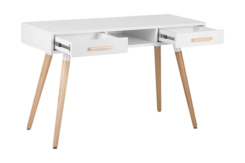Frisange Skrivebord 120 cm med Opbevaring 2 Skuffer + Hylde - Hvid/Lysebrun - Skrivebord