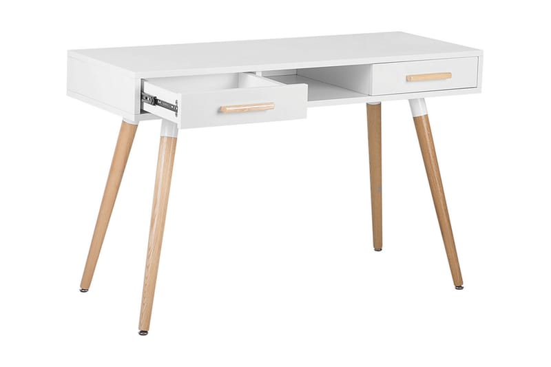 Frisange Skrivebord 120 cm med Opbevaring 2 Skuffer + Hylde - Hvid/Lysebrun - Møbler - Borde - Kontorbord - Skrivebord