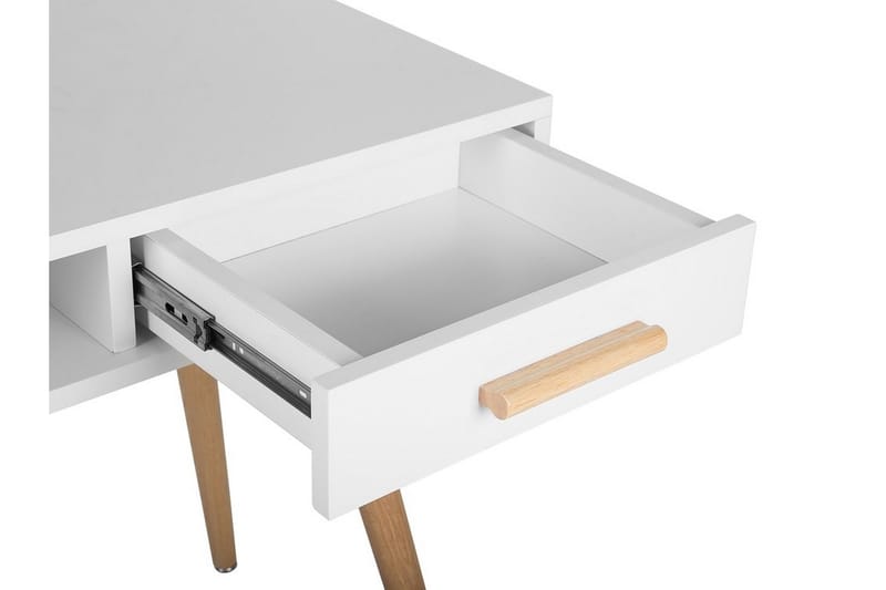 Frisange Skrivebord 120 cm med Opbevaring 2 Skuffer + Hylde - Hvid/Lysebrun - Møbler - Borde - Kontorbord - Skrivebord