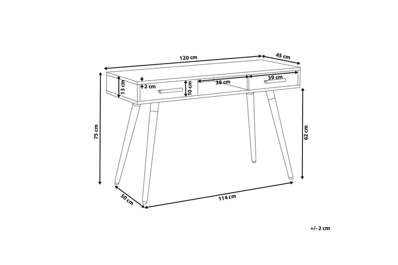 Frisange Skrivebord 120 cm med Opbevaring 2 Skuffer + Hylde - Hvid/Lysebrun - Skrivebord