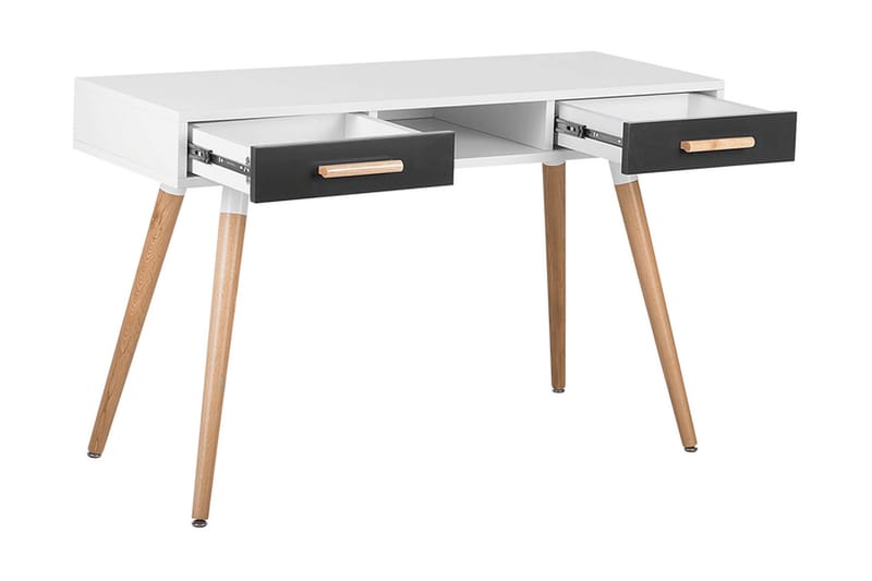 Frisange Skrivebord 120 cm med Opbevaring 2 Skuffer + Hylde - Hvid/Mørkegrå/Brun - Skrivebord