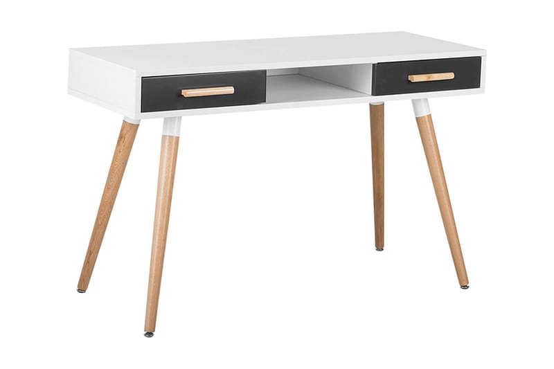 Frisange Skrivebord 120 cm med Opbevaring 2 Skuffer + Hylde - Hvid/Mørkegrå/Brun - Møbler - Borde - Kontorbord - Skrivebord