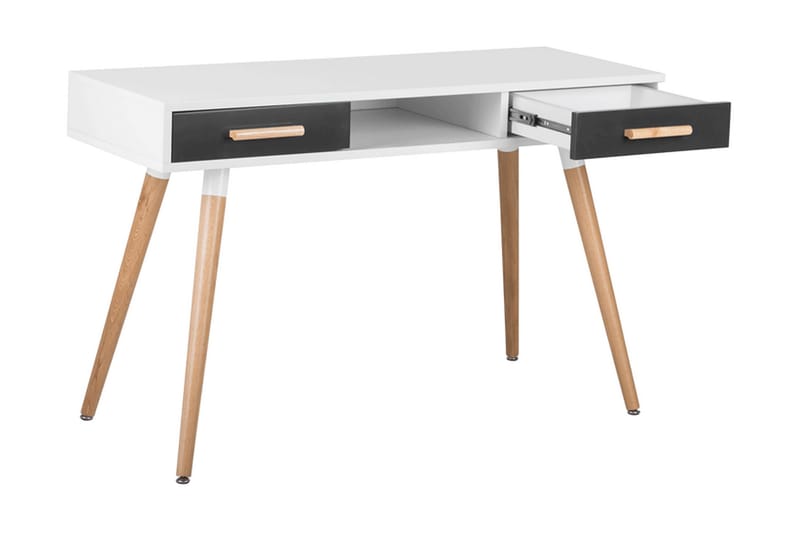 Frisange Skrivebord 120 cm med Opbevaring 2 Skuffer + Hylde - Hvid/Mørkegrå/Brun - Møbler - Borde - Kontorbord - Skrivebord