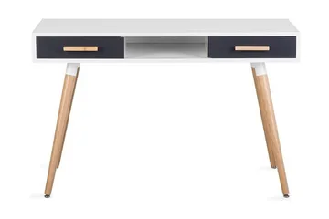 Frisange Skrivebord 120 cm med Opbevaring 2 Skuffer + Hylde - Hvid/Mørkegrå/Brun - Møbler - Borde - Kontorbord - Skrivebord