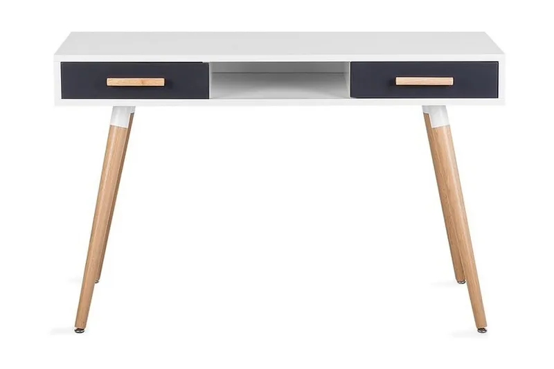 Frisange Skrivebord 120 cm med Opbevaring 2 Skuffer + Hylde, Hvid/Mørkegrå/Brun