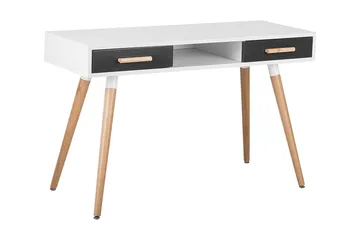 Frisange Skrivebord 120 cm med Opbevaring 2 Skuffer + Hylde - Hvid/Mørkegrå/Brun - Møbler - Borde - Kontorbord - Skrivebord