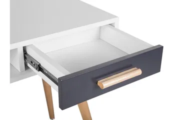 Frisange Skrivebord 120 cm med Opbevaring 2 Skuffer + Hylde - Hvid/Mørkegrå/Brun - Møbler - Borde - Kontorbord - Skrivebord