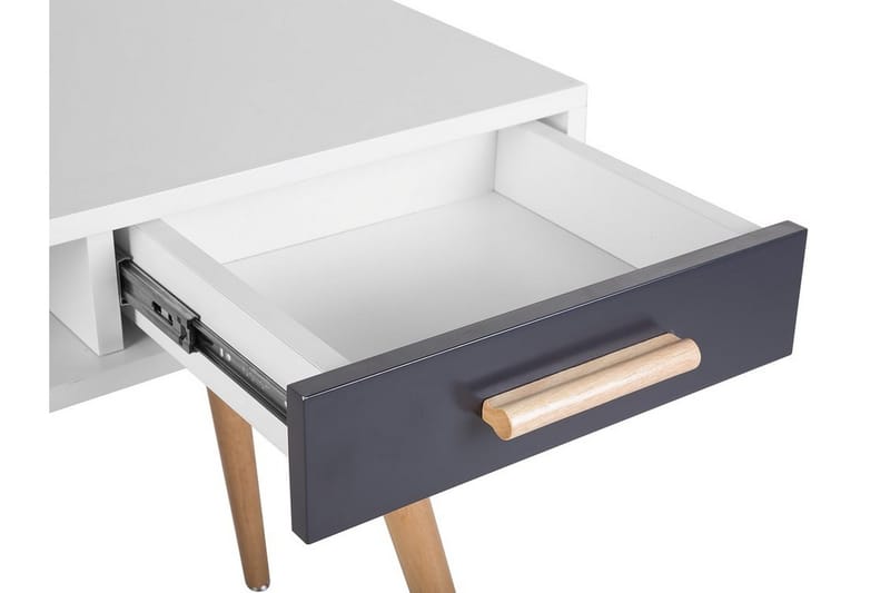Frisange Skrivebord 120 cm med Opbevaring 2 Skuffer + Hylde - Hvid/Mørkegrå/Brun - Møbler - Borde - Kontorbord - Skrivebord