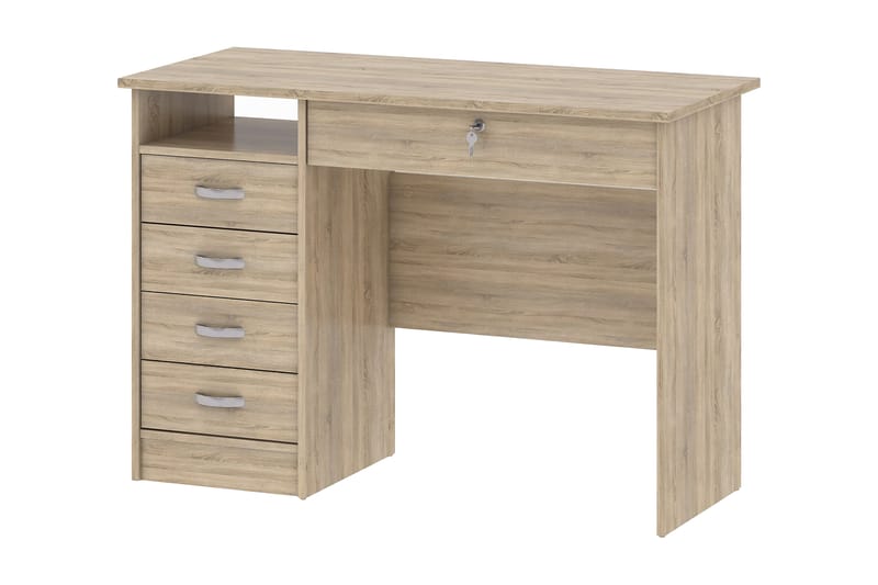 Function Skrivebord 109 cm med Opbevaring Skuffer + Hylde - Egefarvet - Møbler - Borde - Kontorbord - Skrivebord