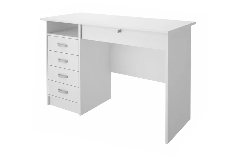 Function Skrivebord 109 cm med Opbevaring Skuffer + Hylde, Hvid