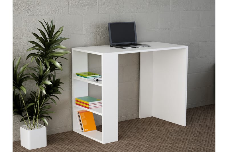 Furny Home Skrivebord 90 cm med Opbevaring Hylde - Hvid - Møbler - Borde - Kontorbord - Skrivebord