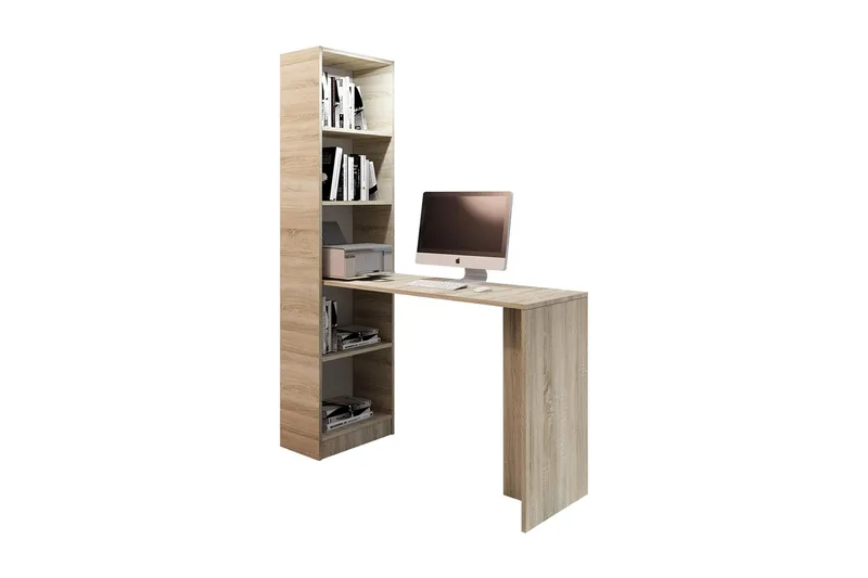 Gdeide Skrivebord 125 cm med Opbevaring Hylde - Egefarvet/Beige - Møbler - Borde - Kontorbord - Skrivebord