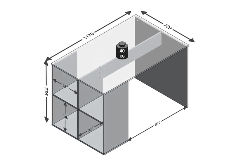 Gent Skrivebord 117 cm med Opbevaring Hylder - Betongrå - Møbler - Borde - Kontorbord - Skrivebord