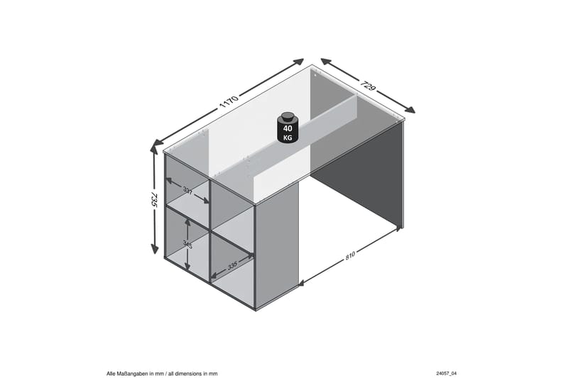 Gent Skrivebord 117 cm med Opbevaring Hylder - Grå/Natur - Skrivebord