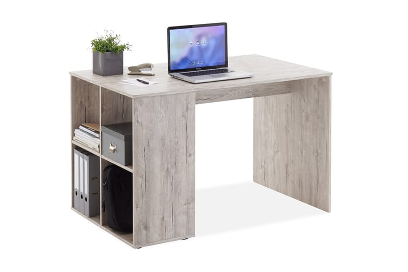 Gent Skrivebord 117 cm med Opbevaring Hylder - Grå/Natur - Møbler - Borde - Kontorbord - Skrivebord