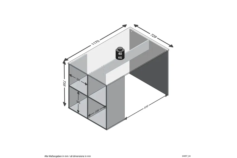 Gent Skrivebord 117 cm med Opbevaring Hylder - Grå/Natur - Møbler - Borde - Kontorbord - Skrivebord