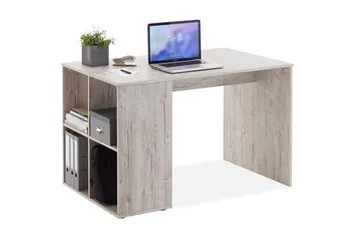 Gent Skrivebord 117 cm med Opbevaring Hylder - Grå/Natur - Møbler - Borde - Kontorbord - Skrivebord