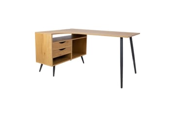 Georgia Skrivebord 145x80 cm med Skuffer i Træ med Metalben - Træfarvet - Møbler - Borde - Kontorbord - Skrivebord