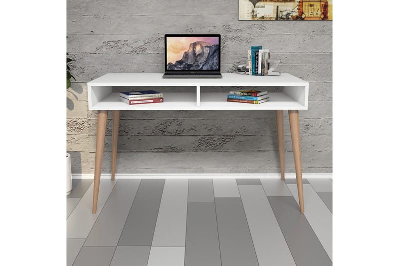 Gersby Skrivebord 120 cm med Opbevaring Hylde - Hvid/Natur - Møbler - Borde - Kontorbord - Skrivebord