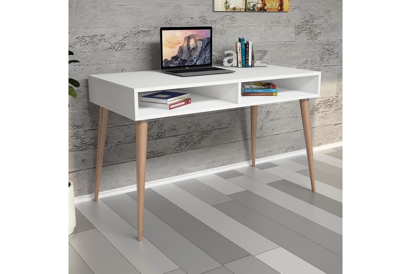 Gersby Skrivebord 120 cm med Opbevaring Hylde - Hvid/Natur - Møbler - Borde - Kontorbord - Skrivebord