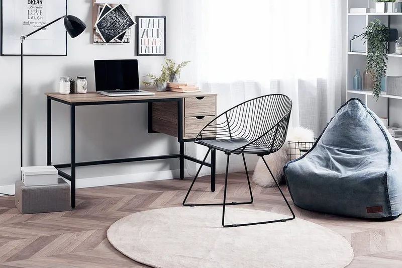 Grantha Skrivebord 120 cm med Opbevaring 2 Skuffer - Lysebrun/Sort - Møbler - Borde - Kontorbord - Skrivebord