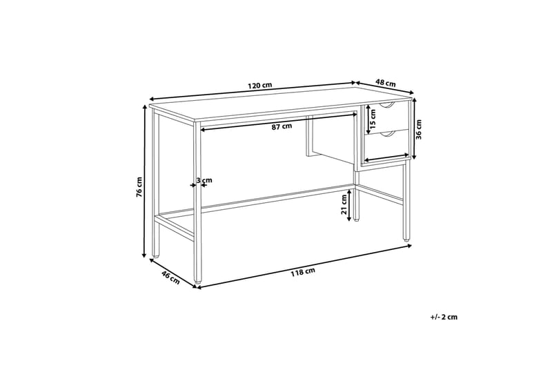 Grantha Skrivebord 120 cm med Opbevaring 2 Skuffer - Lysebrun/Sort - Skrivebord