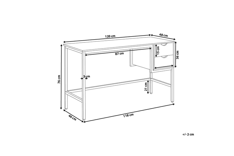 Grantha Skrivebord 120 cm med Opbevaring 2 Skuffer - Lysebrun/Sort - Møbler - Borde - Kontorbord - Skrivebord