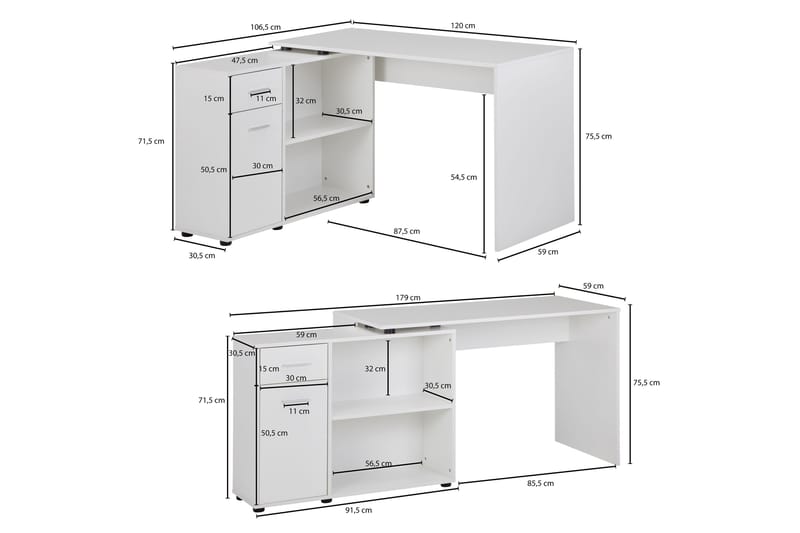 Gulshan skrivebord 120 cm - Hvid - Skrivebord