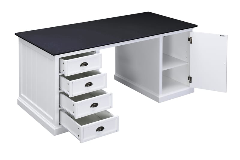 Hampton Skrivebord 170 cm med Opbevaring 4 Skuffer + Skab - Hvid Mahogni/Sort - Skrivebord - Computerbord