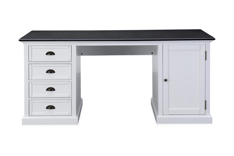 Hampton Skrivebord 170 cm med Opbevaring 4 Skuffer + Skab - Hvid Mahogni/Sort - Møbler - Borde - Kontorbord - Skrivebord