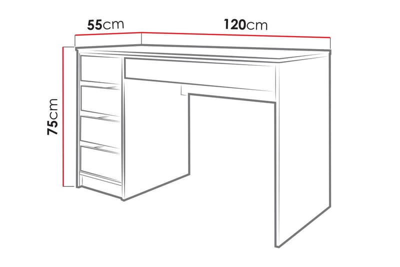 Harland Skrivebord 120 cm med Opbevaring 5 Skuffer - Hvid/Hvid Højglans - Skrivebord