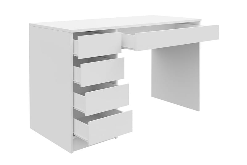 Harland Skrivebord 120 cm med Opbevaring 5 Skuffer - Hvid/Hvid Højglans - Skrivebord