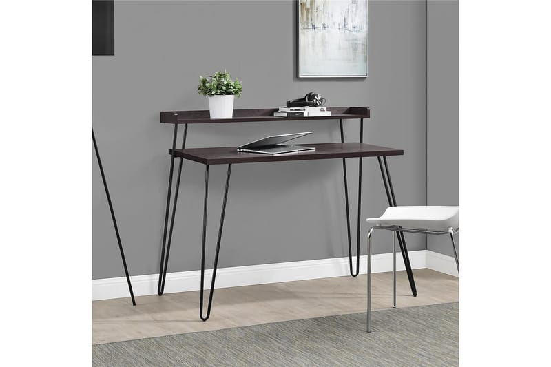 Haven Skrivebord 114 cm med Opbevaring Hylde Espresso/Sort - Dorel Home - Møbler - Borde - Kontorbord - Skrivebord