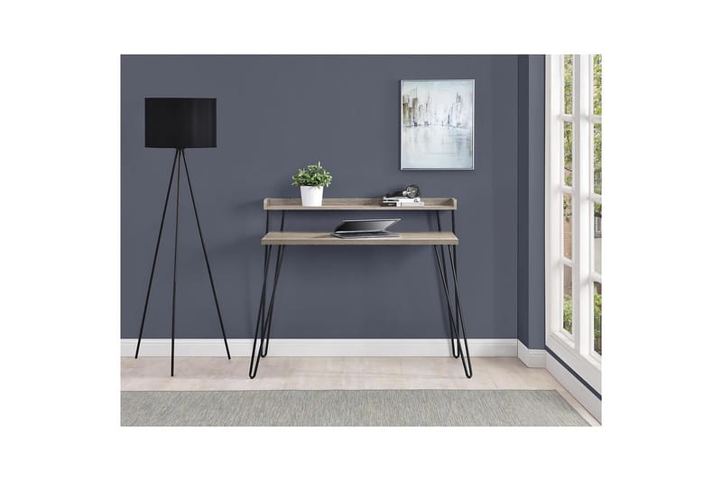 Haven Skrivebord 114 cm med Opbevaring Hylde Grå/Sort - Dorel Home - Møbler - Borde - Kontorbord - Skrivebord
