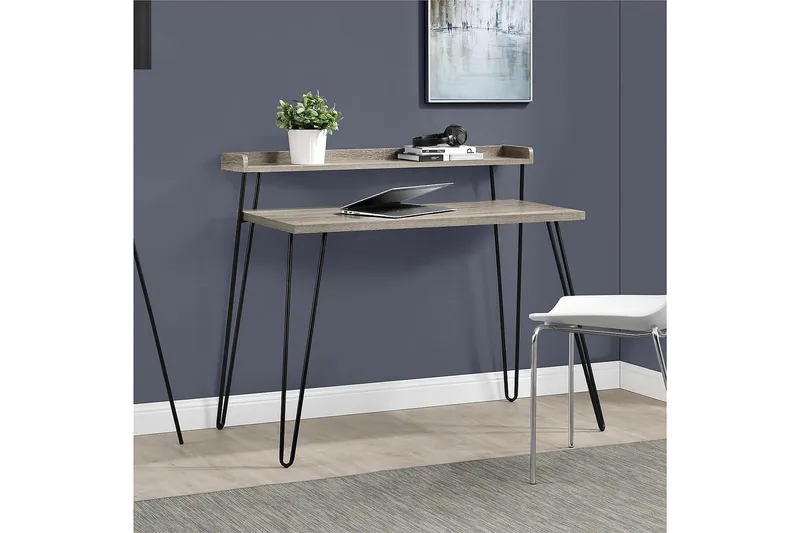 Haven Skrivebord 114 cm med Opbevaring Hylde Grå/Sort - Dorel Home - Møbler - Borde - Kontorbord - Skrivebord