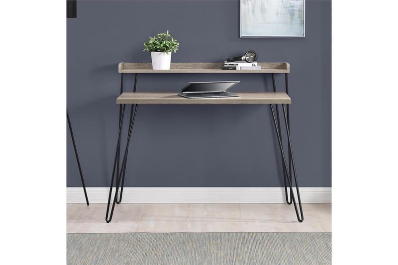 Haven Skrivebord 114 cm med Opbevaring Hylde Grå/Sort - Dorel Home - Møbler - Borde - Kontorbord - Skrivebord