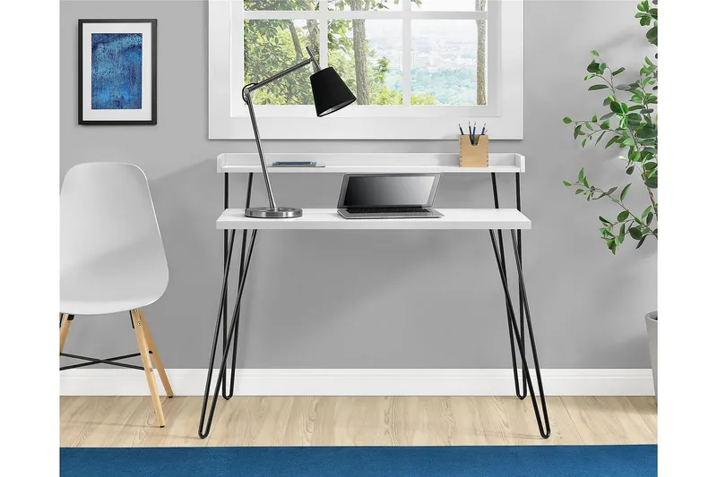 Haven Skrivebord 114 cm med Opbevaring Hylde Hvid/Sort - Dorel Home - Møbler - Borde - Kontorbord - Skrivebord