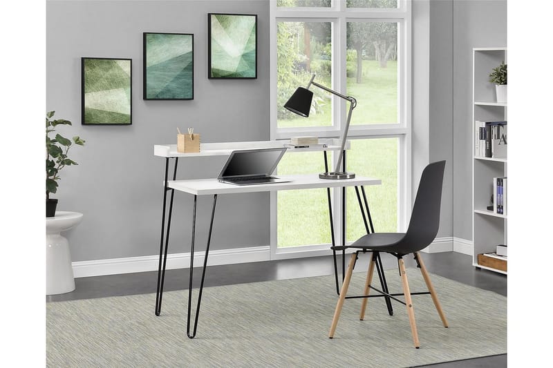 Haven Skrivebord 114 cm med Opbevaring Hylde Hvid/Sort - Dorel Home - Møbler - Borde - Kontorbord - Skrivebord