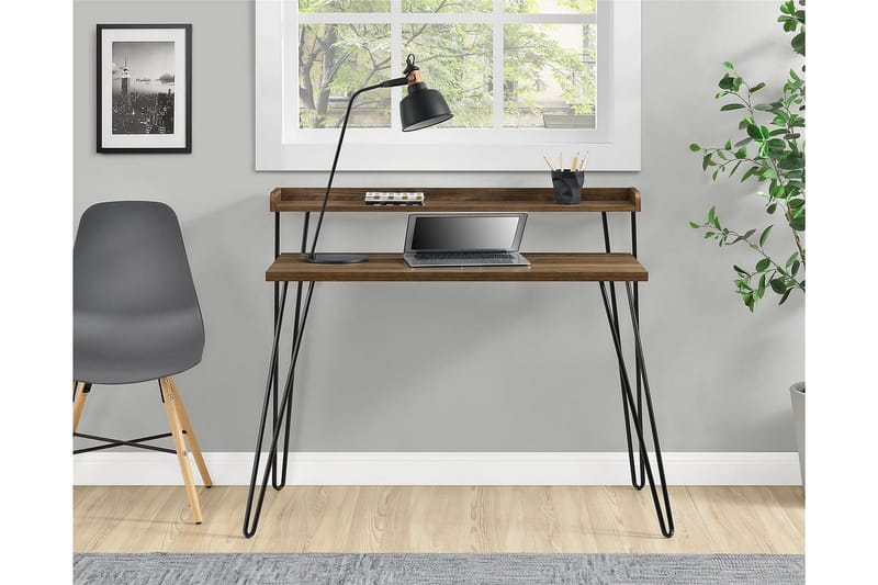 Haven Skrivebord 114 cm med Opbevaring Hylde Valnøddebrun/So - Dorel Home - Møbler - Borde - Kontorbord - Skrivebord