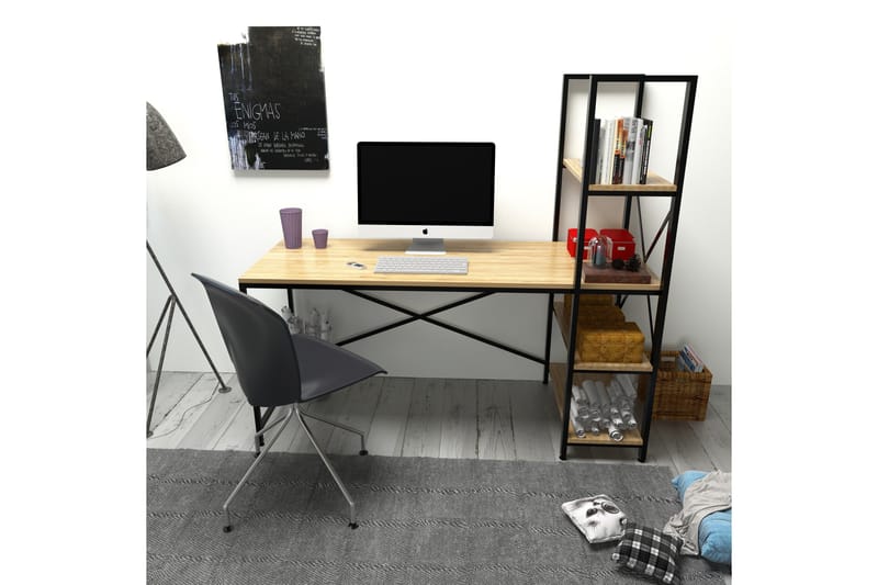Hejde Skrivebord 160 cm med Opbevaring Hylder - Brun/Sort - Møbler - Borde - Kontorbord - Skrivebord