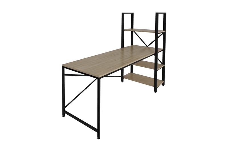 Hejde Skrivebord 160 cm med Opbevaring Hylder - Brun/Sort - Skrivebord