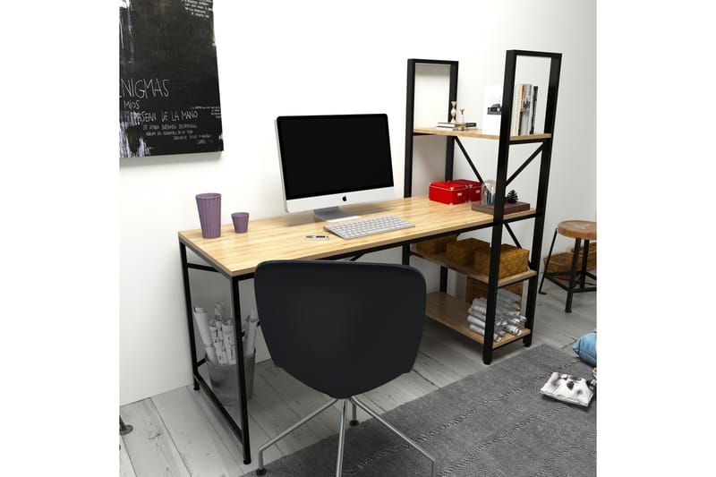 Hejde Skrivebord 160 cm med Opbevaring Hylder - Brun/Sort - Møbler - Borde - Kontorbord - Skrivebord