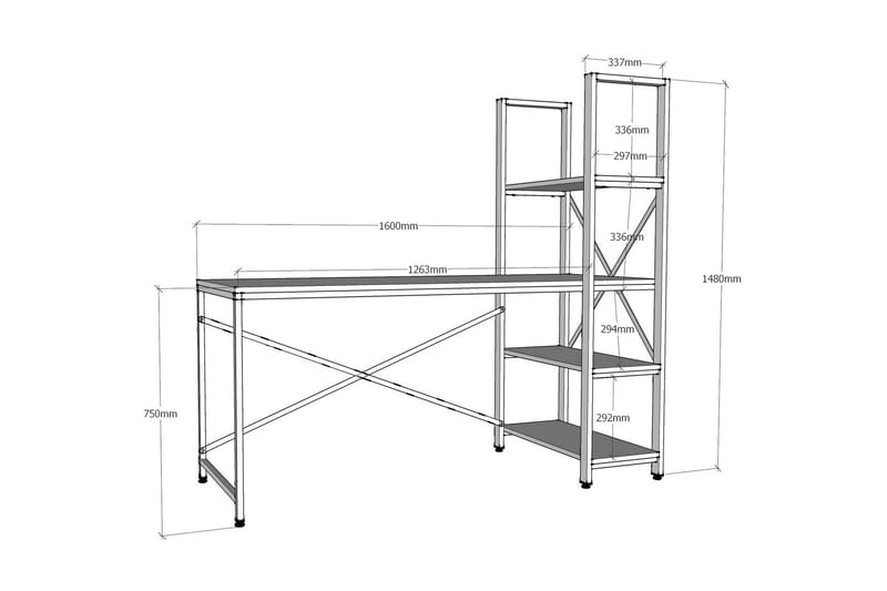 Hejde Skrivebord 160 cm med Opbevaring Hylder - Brun/Sort - Skrivebord