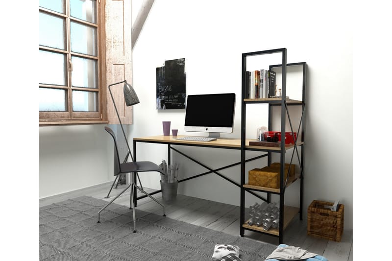 Hejde Skrivebord 160 cm med Opbevaring Hylder - Brun/Sort - Møbler - Borde - Kontorbord - Skrivebord