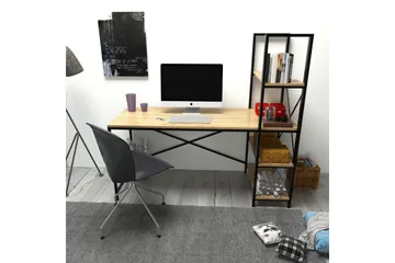 Hejde Skrivebord 160 cm med Opbevaring Hylder - Brun/Sort - Møbler - Borde - Kontorbord - Skrivebord