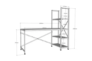 Hejde Skrivebord 160 cm med Opbevaring Hylder - Brun/Sort - Møbler - Borde - Kontorbord - Skrivebord